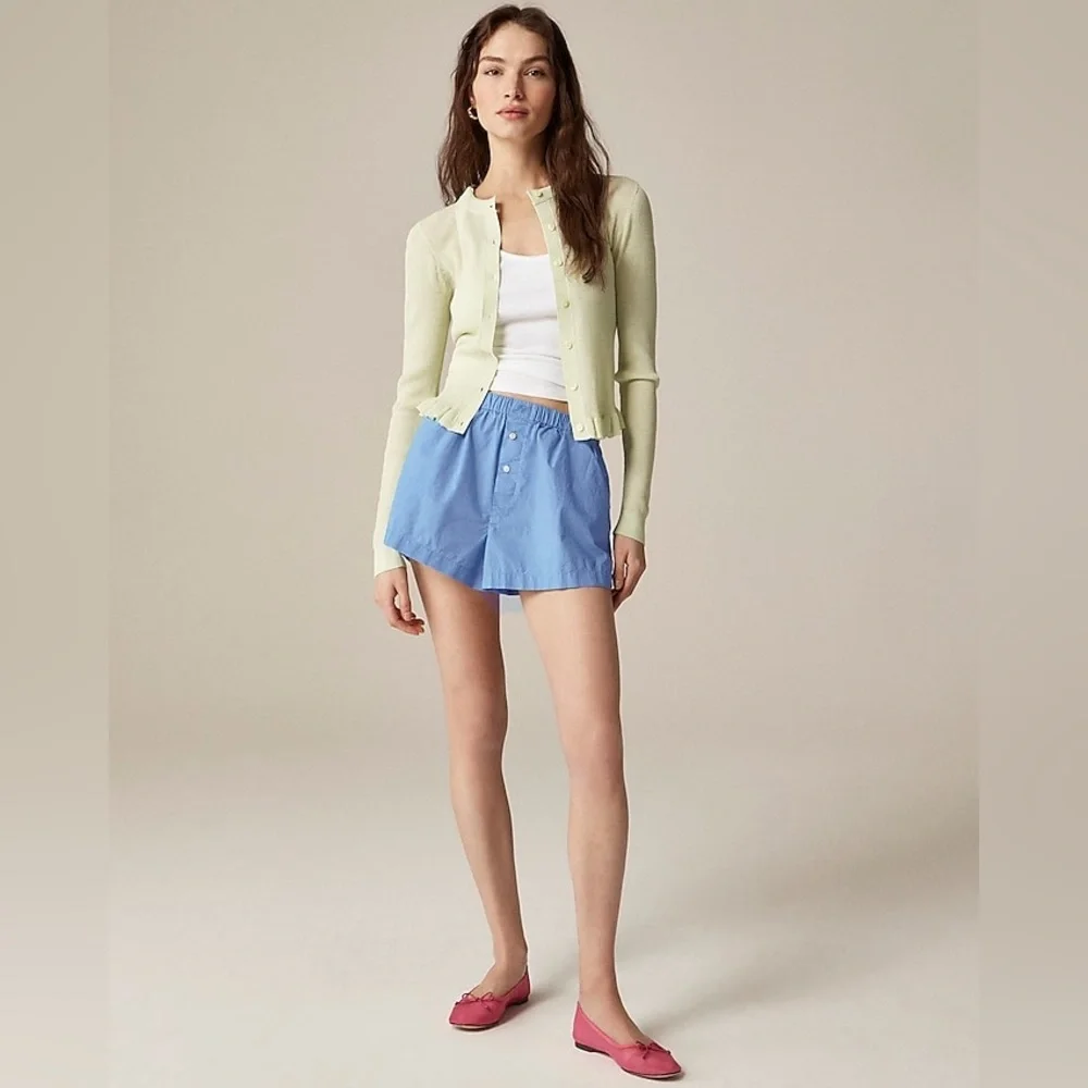 NWT J.Crew Cotton poplin boxer short XS Hydrangea Blue Preppy Casual Classic